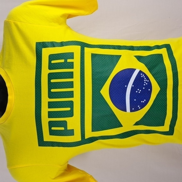 Puma Brazil Soccer spell out flag yellow & green SM casual summer t-shirt - Picture 1 of 5